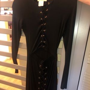 Black lace up dress with open midsection